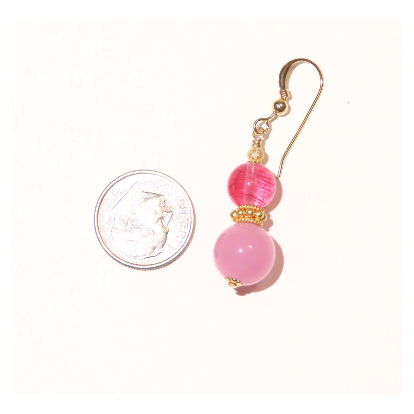 Murano Glass Pink Double Ball Gold Earrings - JKC Murano