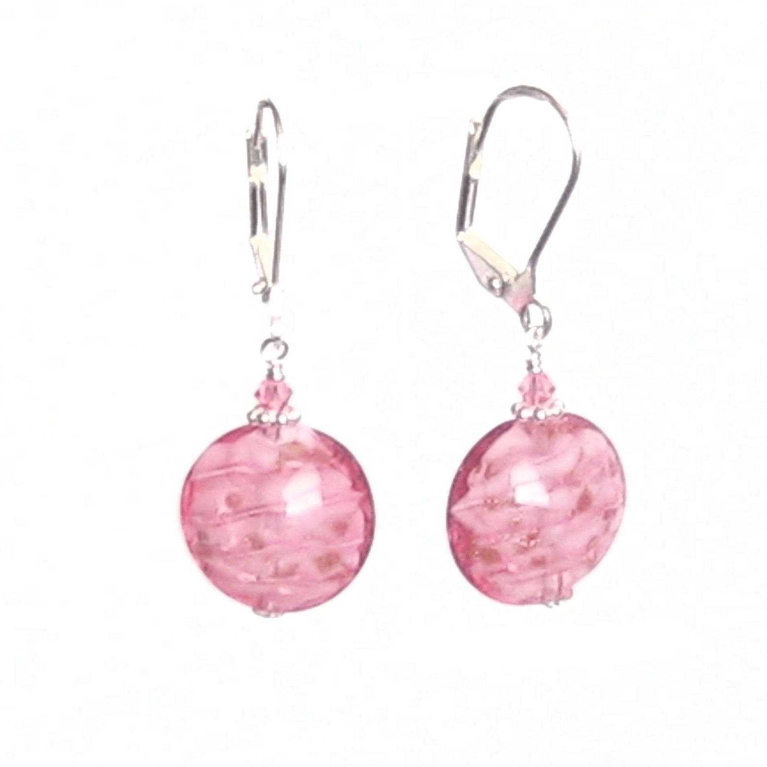 Venetian Glass Pink Cloud Disc Silver Earrings by JKC Murano - JKC Murano