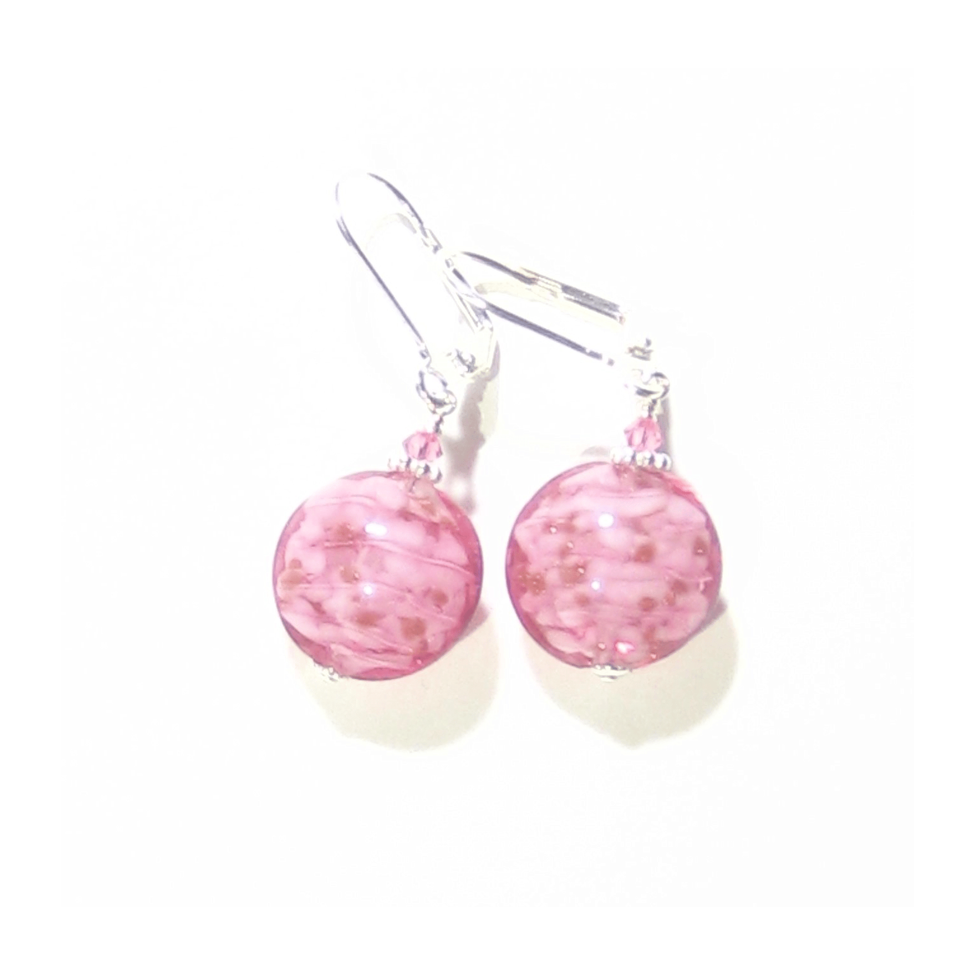 Venetian Glass Pink Cloud Disc Silver Earrings by JKC Murano - JKC Murano