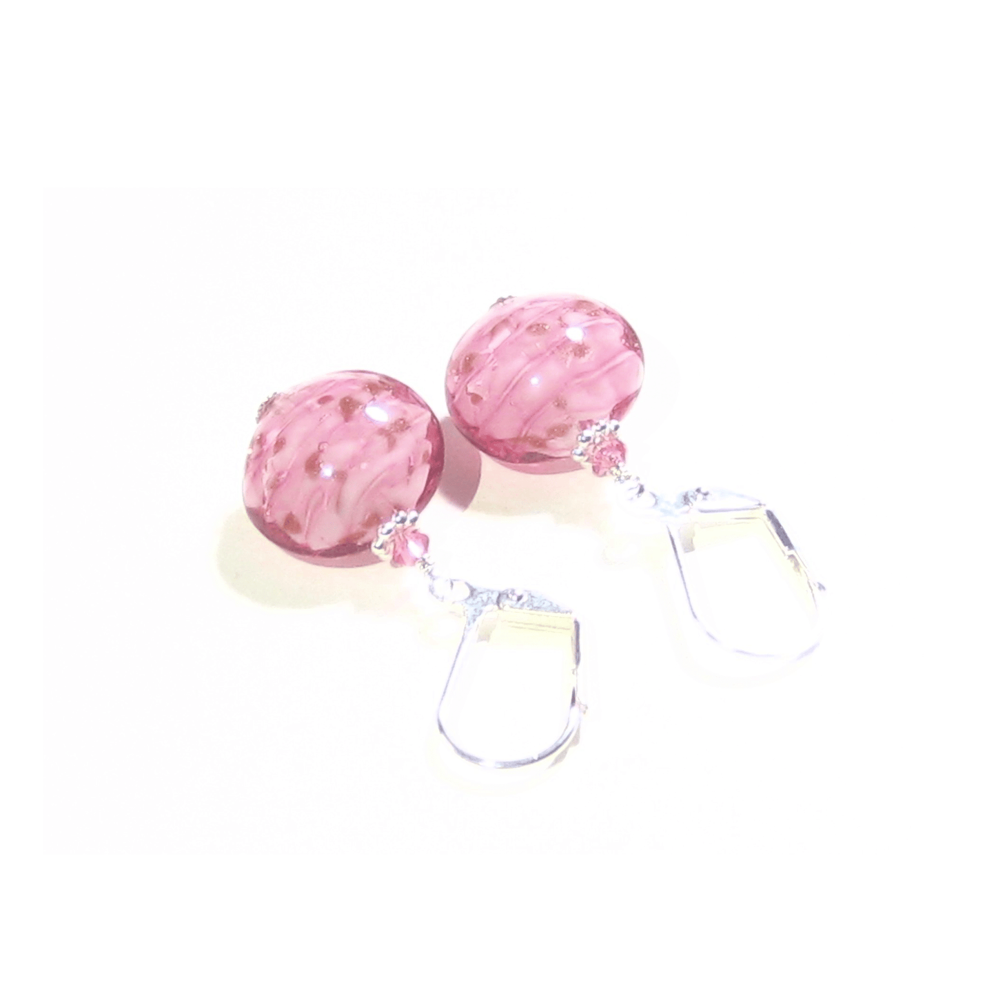 Venetian Glass Pink Cloud Disc Silver Earrings by JKC Murano - JKC Murano