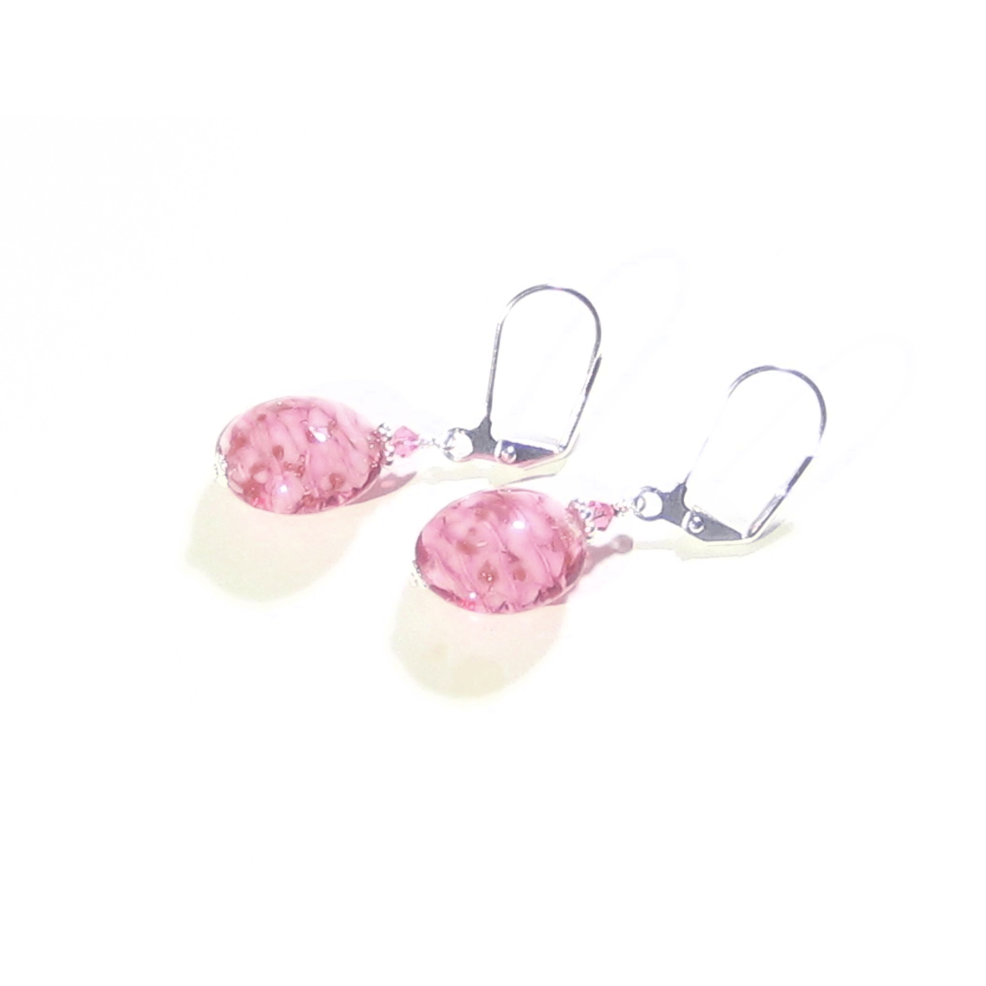 Venetian Glass Pink Cloud Disc Silver Earrings by JKC Murano - JKC Murano