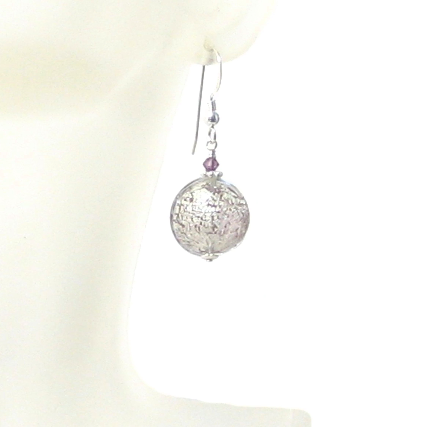 Murano Glass Pale Purple Disc Sterling Silver Earrings - JKC Murano