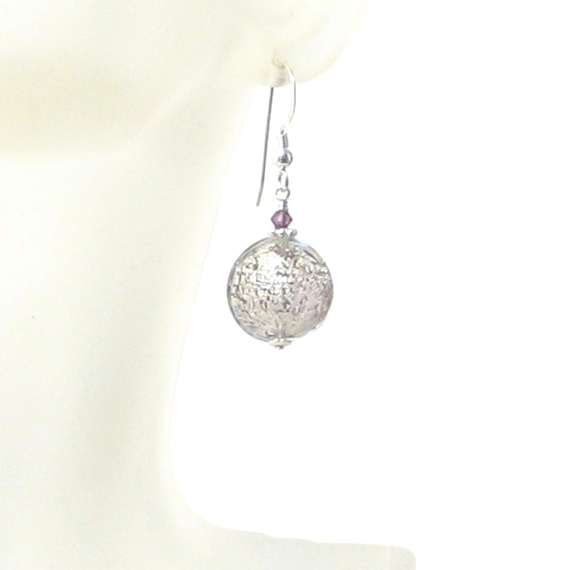 Murano Glass Pale Purple Disc Sterling Silver Earrings - JKC Murano