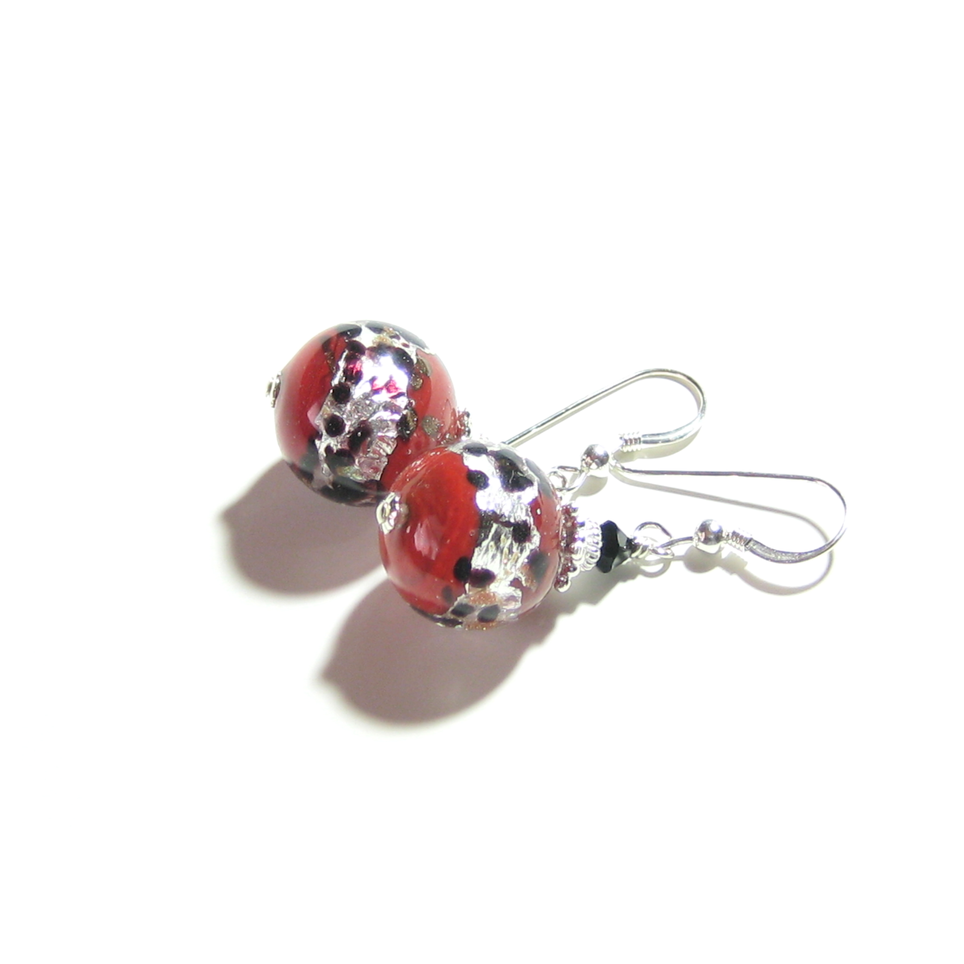 Murano Glass Red Leopard Ball Sterling Silver Earrings - JKC Murano