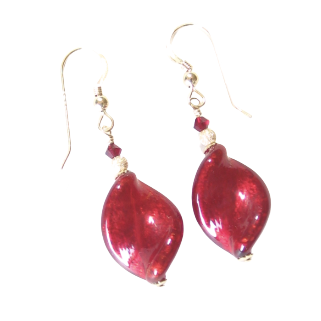 Murano Glass Red Twist Gold Earrings By JKC Murano - JKC Murano