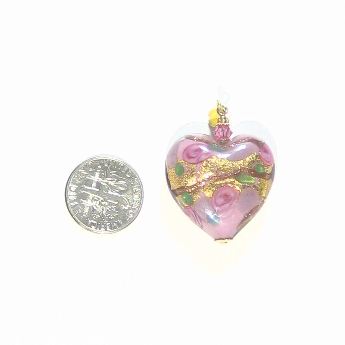 Murano Glass Pink Lilac Rose Heart Gold Pendant By JKC Murano - JKC Murano