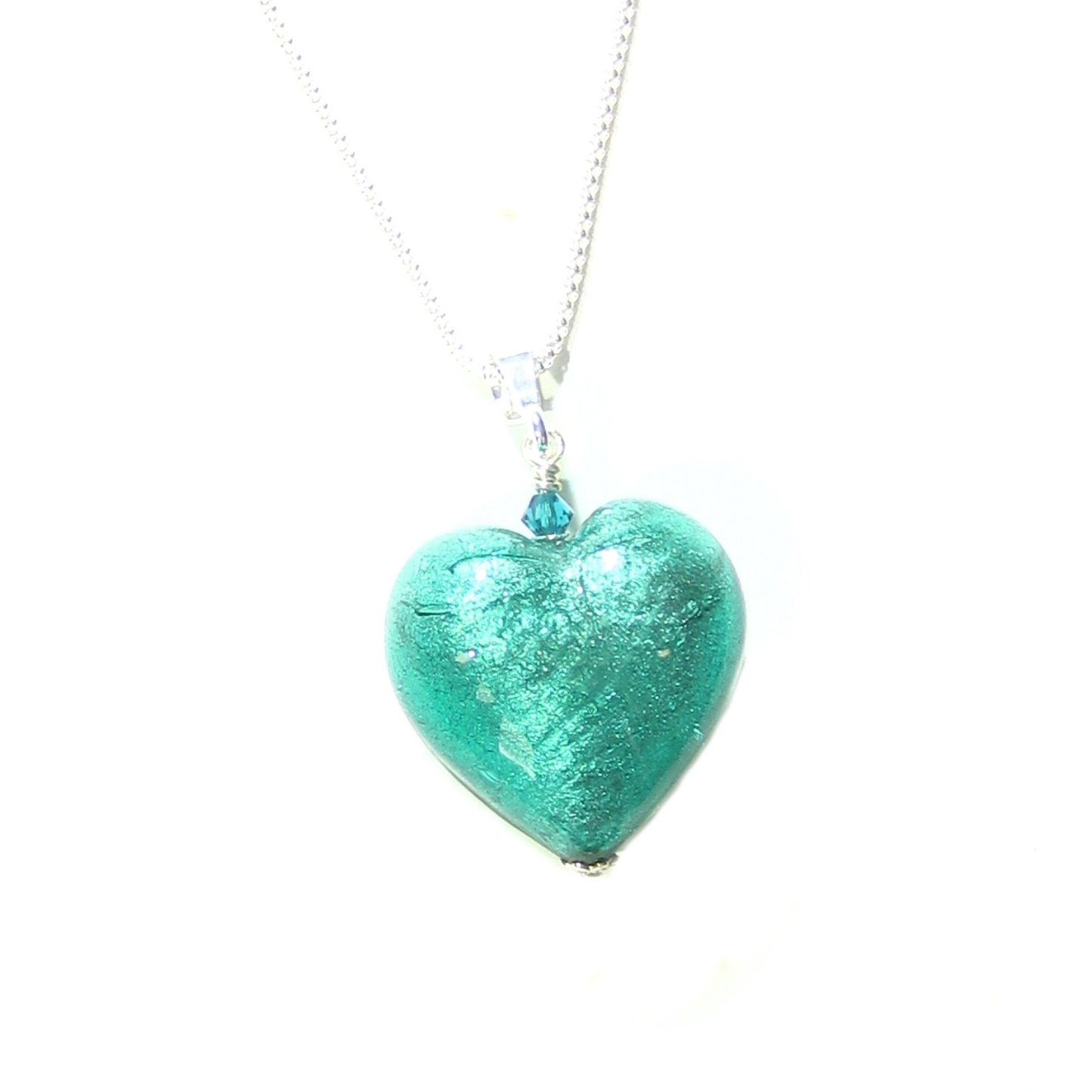 Murano Glass Sea Green Heart Pendant By JKC Murano - JKC Murano