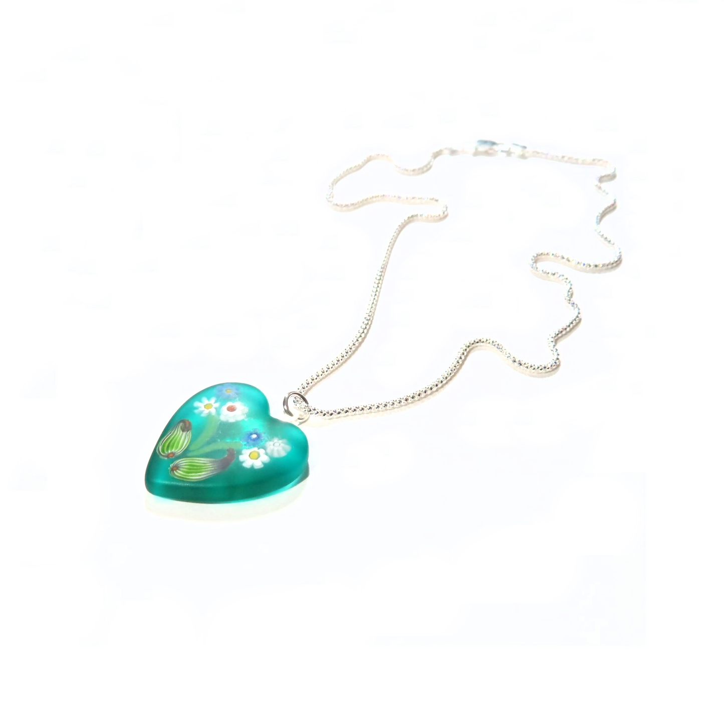 Murano Glass Sea Green Millefiori Heart Pendant