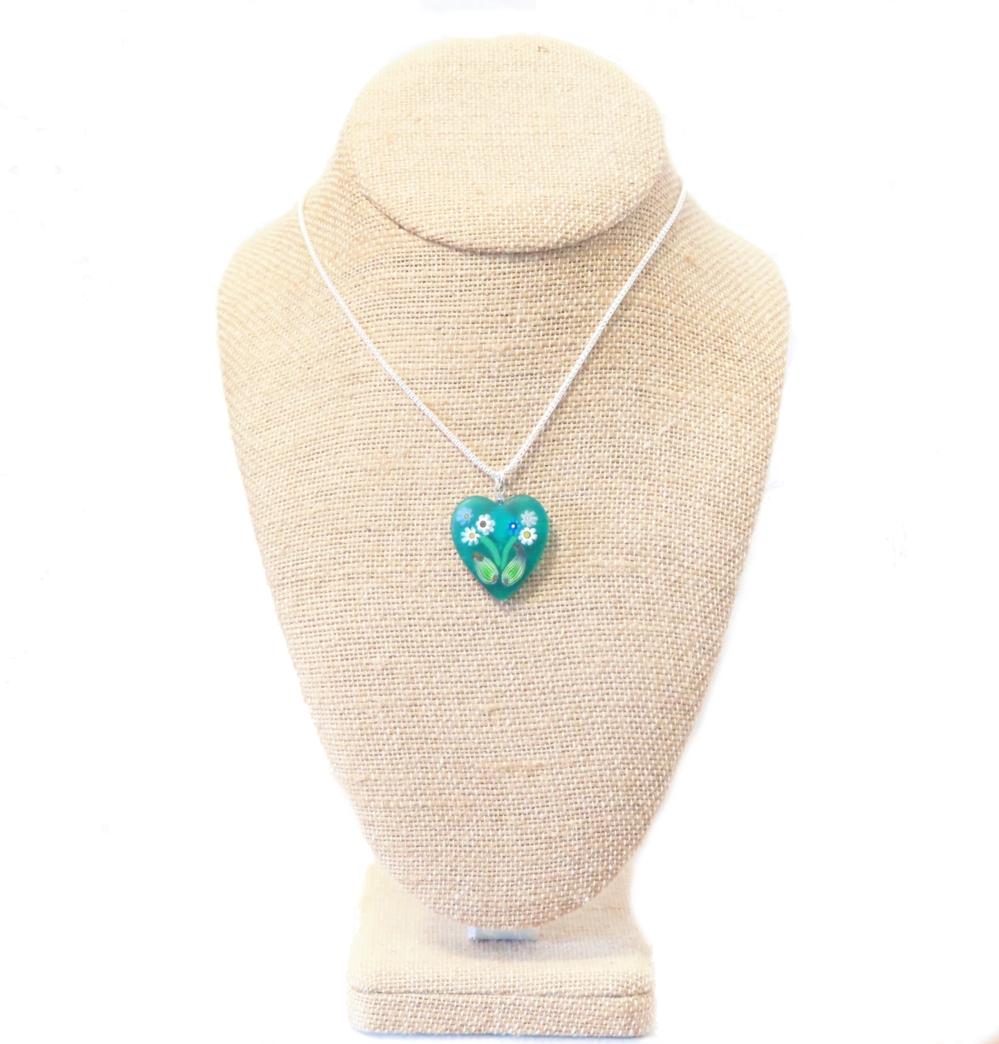 Murano Glass Sea Green Millefiori Heart Pendant