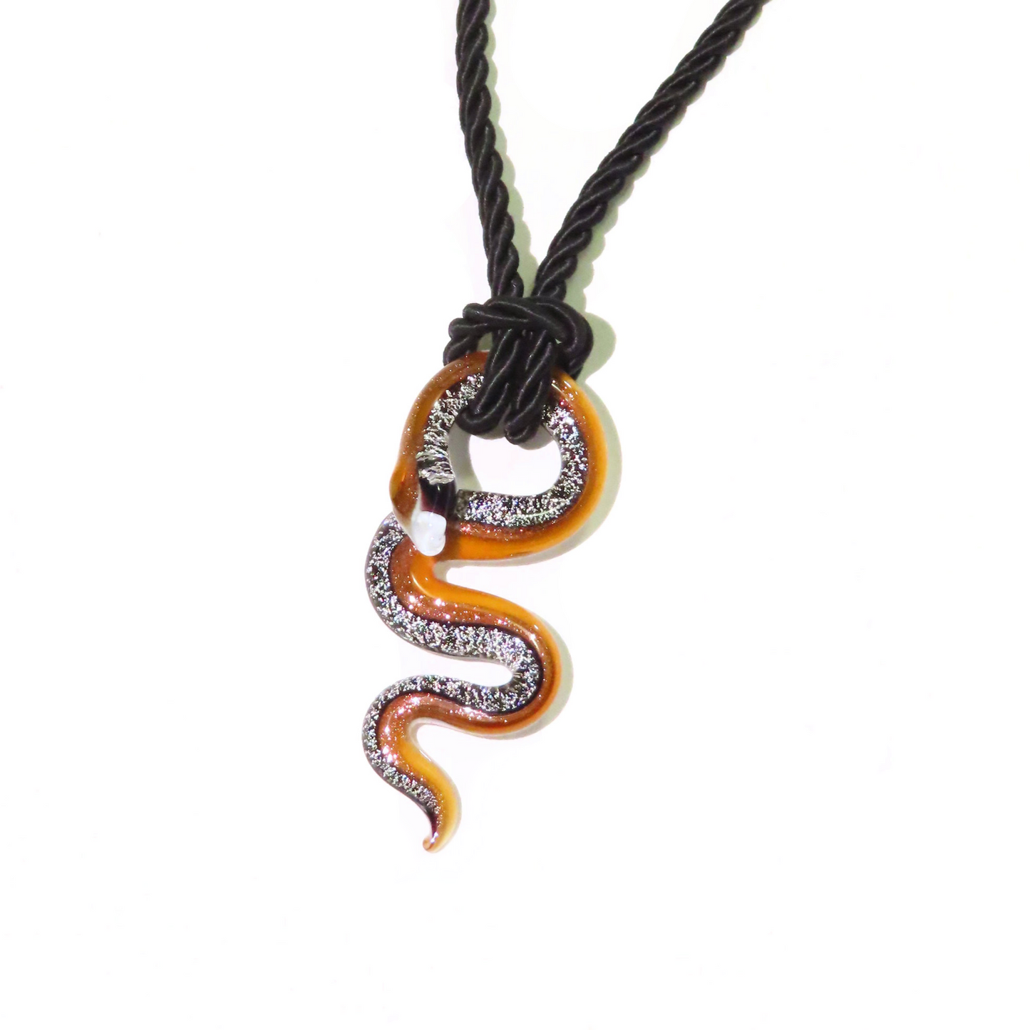 Murano Glass Black Topaz Snake Pendant