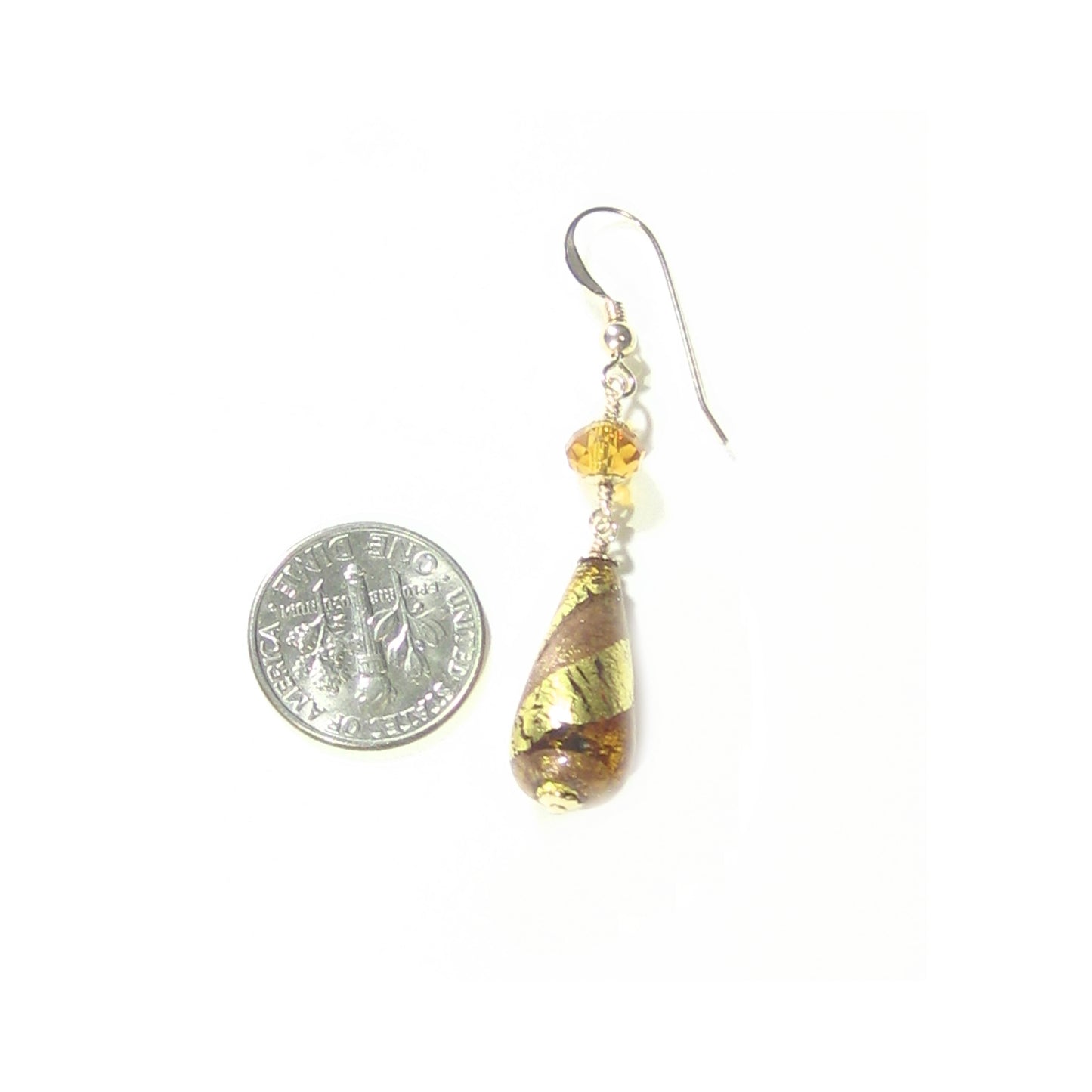 Murano Glass Topaz Swirl Teardrop Gold Earrings