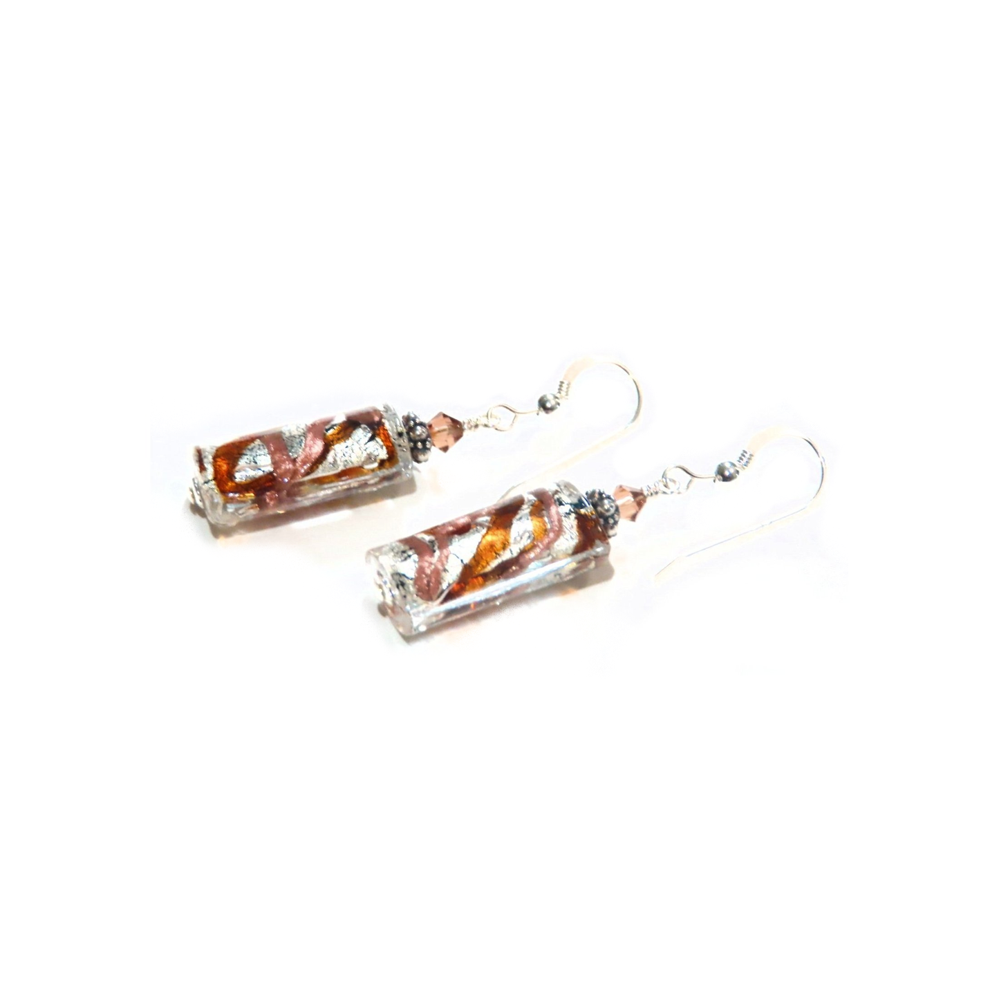 Murano Glass Monet Topaz Rectangle Sterling Silver Earrings - JKC Murano