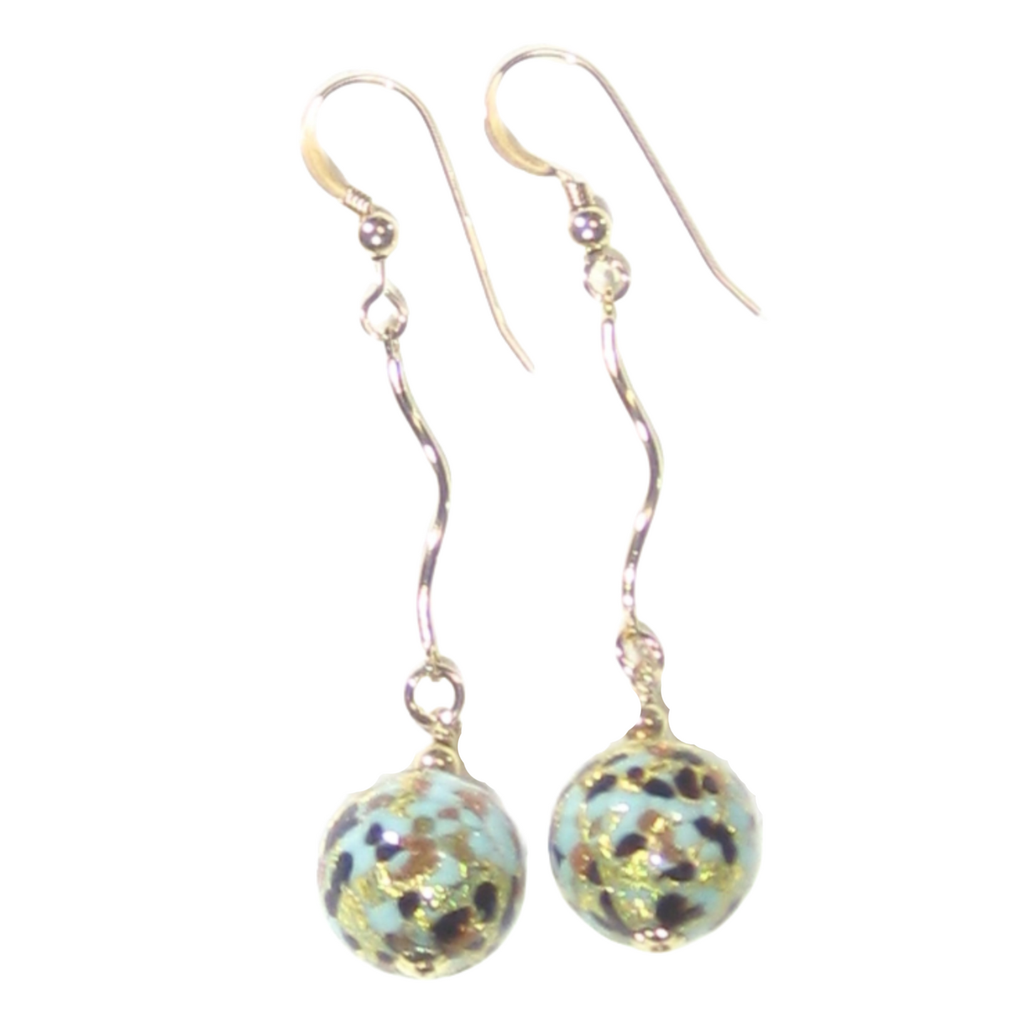 Murano Glass Turquoise Leopard Long Gold Earrings - JKC Murano