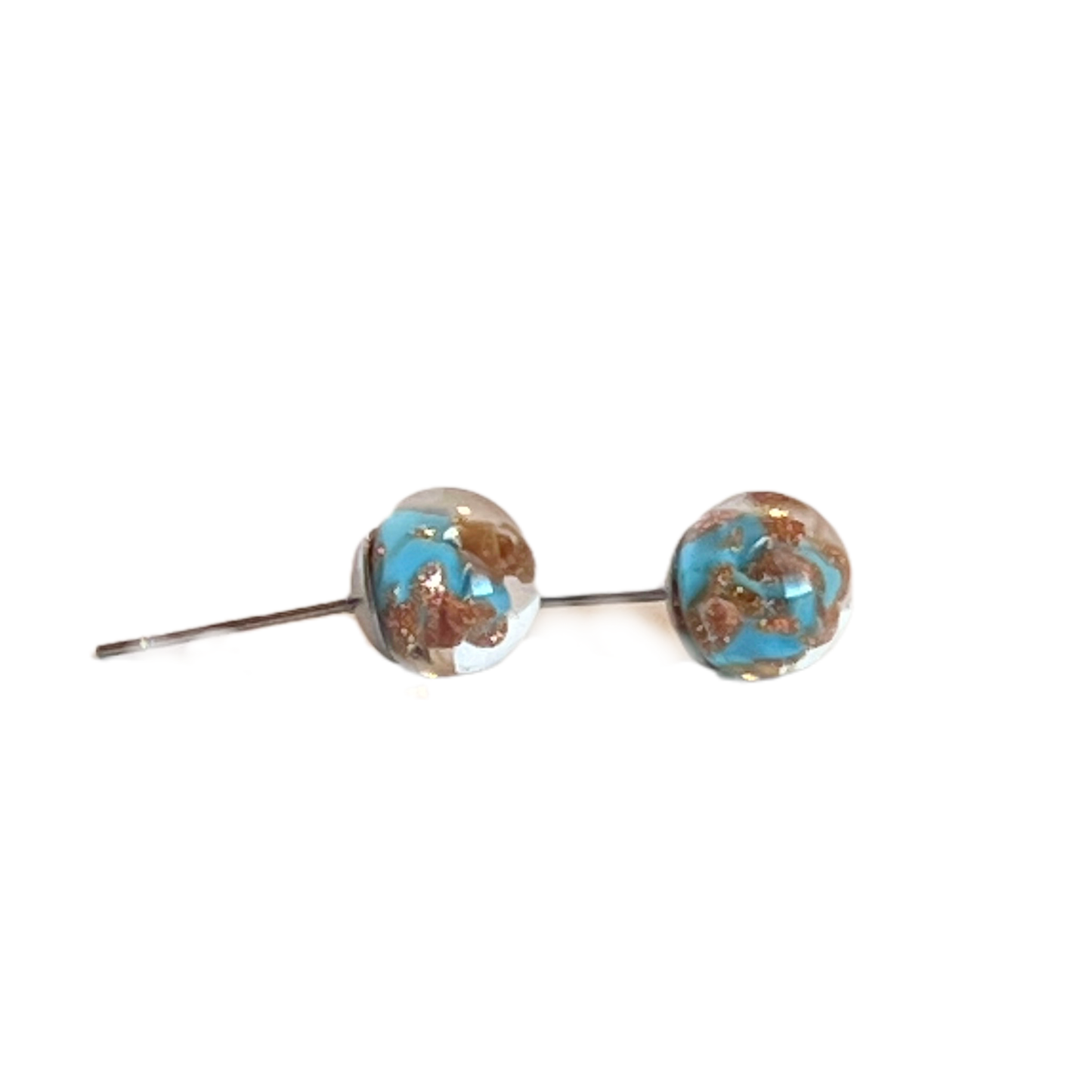 Murano Turquoise Copper Ball Post  Earrings, Studs