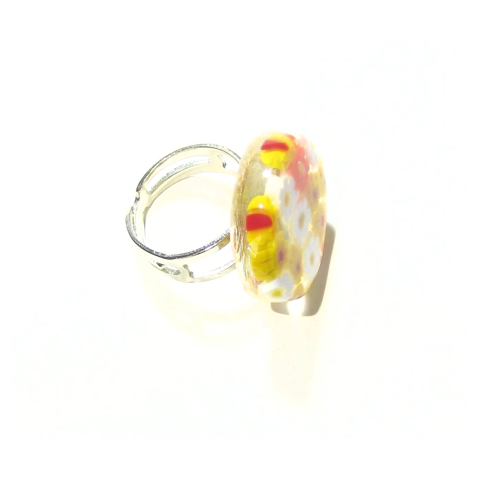 Murano Glass Yellow and White Large Millefiori Ring - JKC Murano